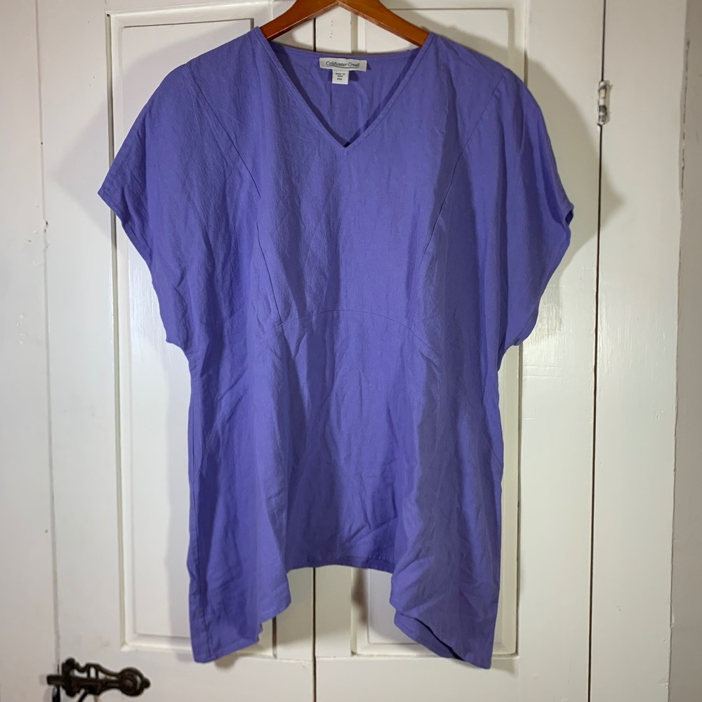 Coldwater Creek Purple 100% Cotton V-Neck Handkerchief Hem Tunic Top PXL